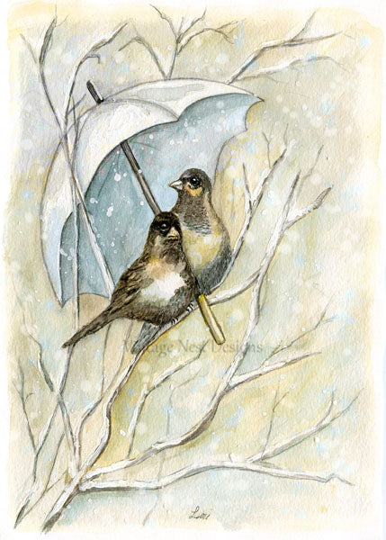 Digital Print Winter Snow Birds No.1 Watercolors Instant Download