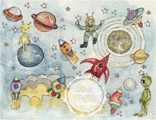 Digitaldruck Sonne Mond Sterne Nr. 1 Aquarell Sofortiger Download