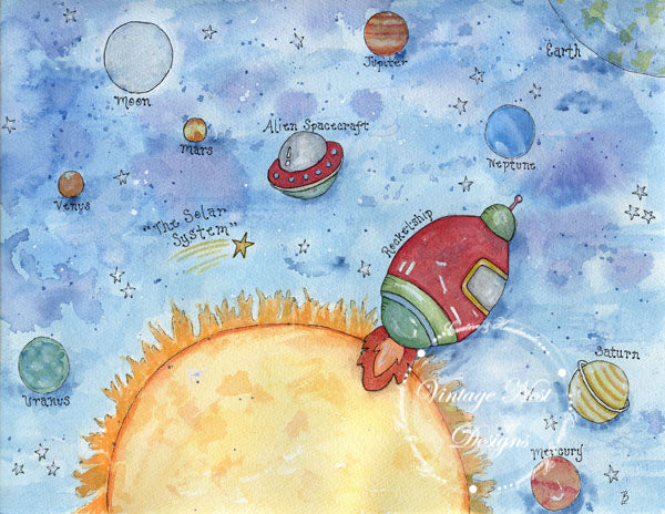 Digital Print Sun Moon Stars No.2 Watercolor Instant Download