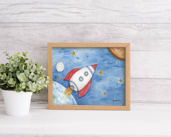 Digitaldruck Sonne Mond Sterne Nr.3 Aquarell Sofort-Download