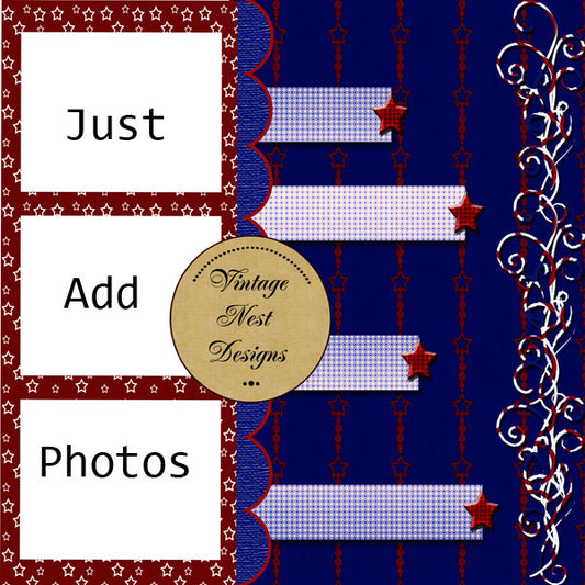 Page Rapide Numérique de Scrapbooking Starz & Stripes No.2 Téléchargement Instantané