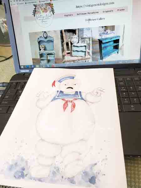 Digital Print Stay Puft No.1 Watercolor Painting Instant Download