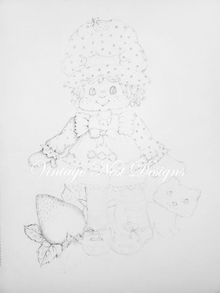 Impression Numérique Fraisier Charlotte aux Fraises No.1 Aquarelle Téléchargement Immédiat