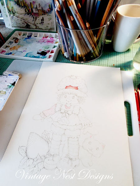 Impression Numérique Fraisier Charlotte aux Fraises No.1 Aquarelle Téléchargement Immédiat