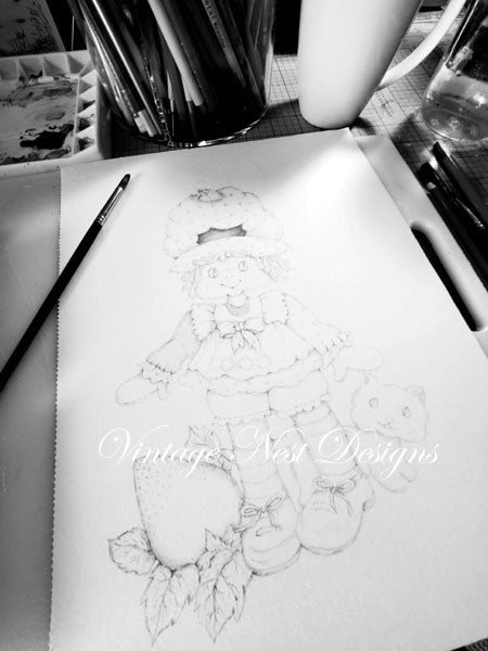 Impression Numérique Fraisier Charlotte aux Fraises No.1 Aquarelle Téléchargement Immédiat