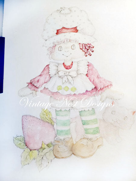 Impression Numérique Fraisier Charlotte aux Fraises No.1 Aquarelle Téléchargement Immédiat
