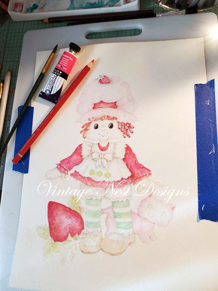 Impression Numérique Fraisier Charlotte aux Fraises No.1 Aquarelle Téléchargement Immédiat