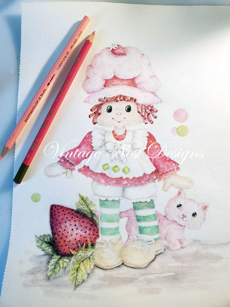 Impression Numérique Fraisier Charlotte aux Fraises No.1 Aquarelle Téléchargement Immédiat
