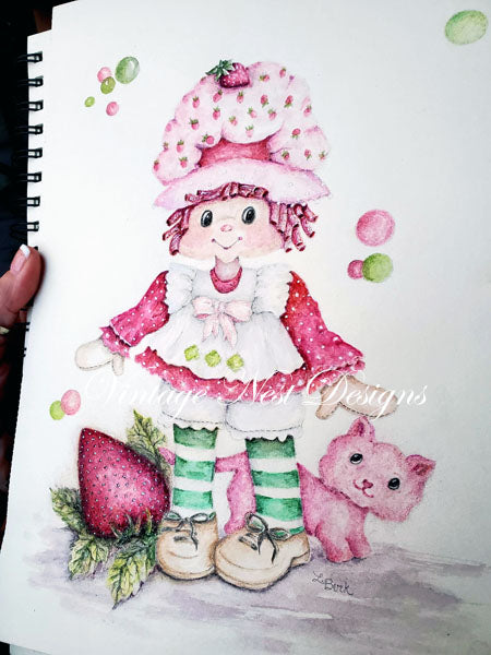 Impression Numérique Fraisier Charlotte aux Fraises No.1 Aquarelle Téléchargement Immédiat