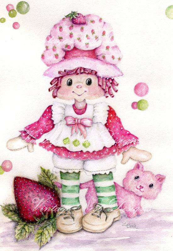 Impression Numérique Fraisier Charlotte aux Fraises No.1 Aquarelle Téléchargement Immédiat