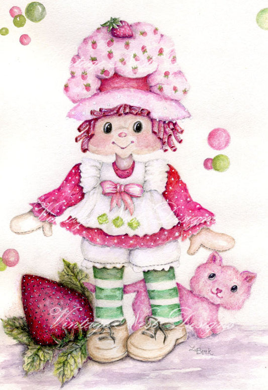 Impression Numérique Fraisier Charlotte aux Fraises No.1 Aquarelle Téléchargement Immédiat