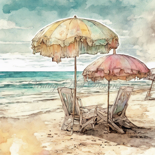 Digital Print Summer Beach No.1 Watercolor Instant Download