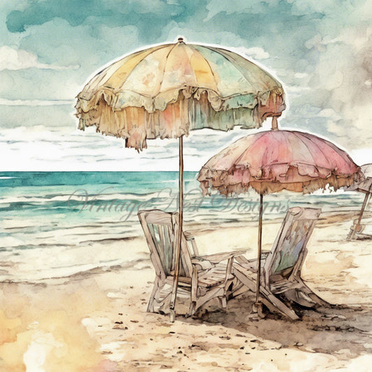 Digitaldruck Sommerstrand Nr. 1 Aquarell Sofort-Download