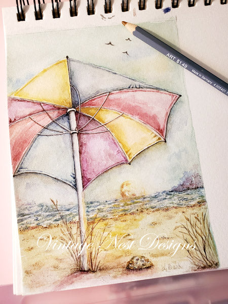 Peinture aquarelle "Coucher de soleil d'été n°1" - Impression numérique