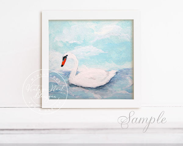Digital Print Swan No.1 Acrylic Painting Dollhouse Miniature Instant Download