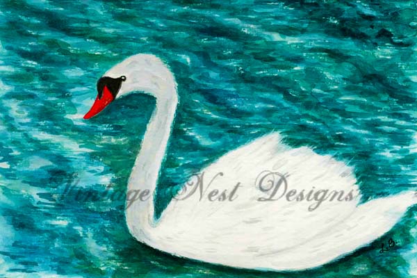 Digital Print Swan No.3 Watercolor Painting Instant Download