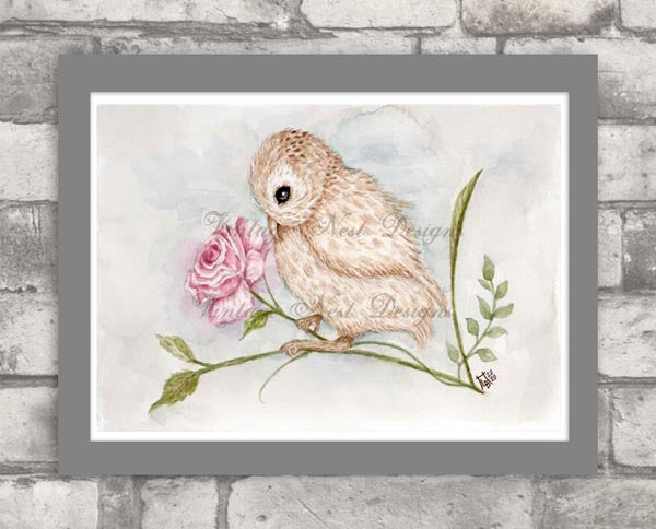Digital Print Sweet Baby Owl No.1 Watercolor Painting Instant Download