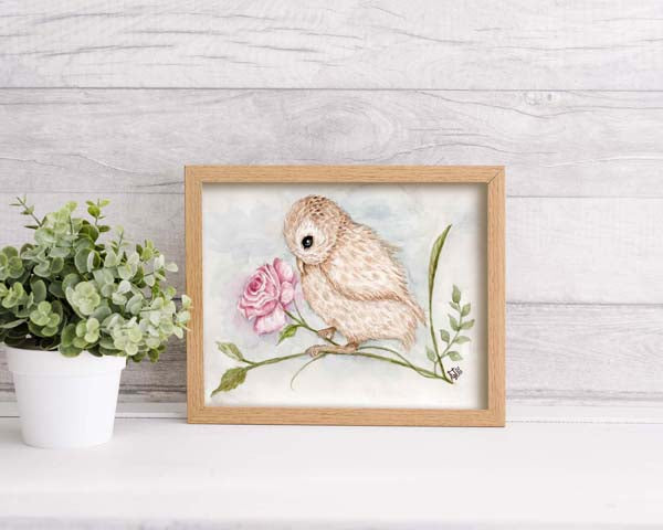 Digital Print Sweet Baby Owl No.1 Watercolor Painting Instant Download