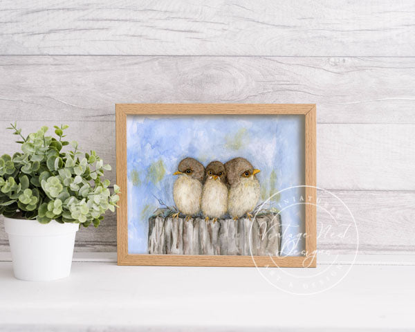 Digital Prints Three Tweets Birds No.1 Watercolor Painting Instant Download