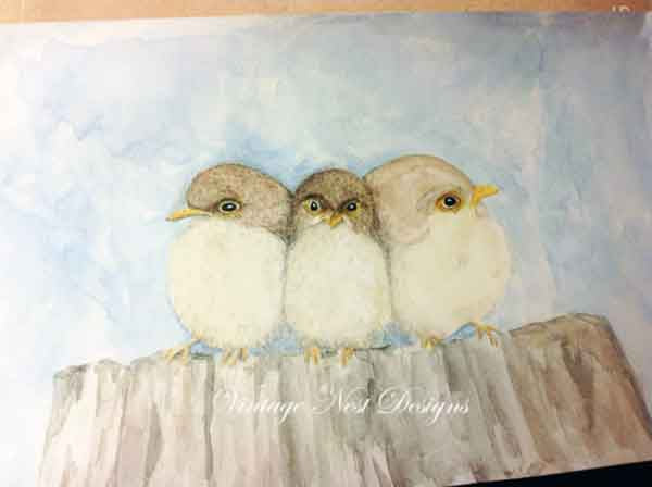 Digital Prints Three Tweets Birds No.1 Watercolor Painting Instant Download