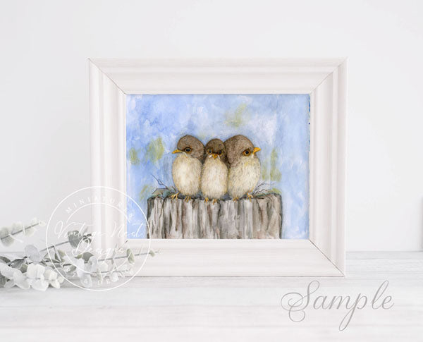 Digital Prints Three Tweets Birds No.1 Watercolor Painting Instant Download