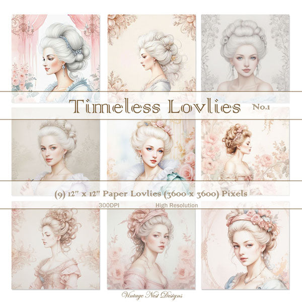 Digital Print Timeless Lovelies No.1 Illustration Instant Download