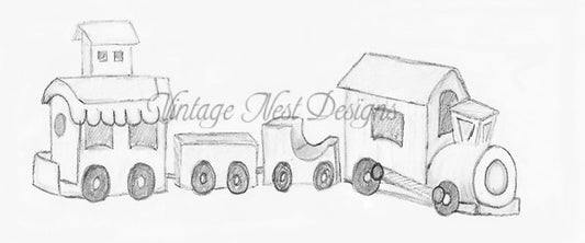Digital Print Choo Choo Train No.1 Pencil Drawing Instant Download
