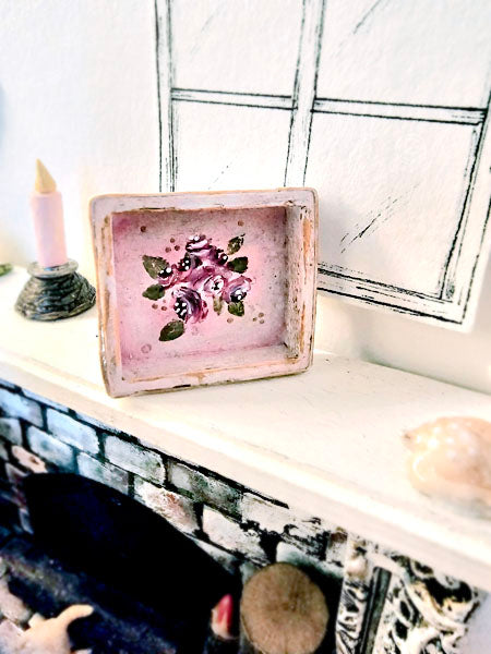 Miniature Tray No.4 Handmade for Dollhouse Wooden Art Hand Painted Roses