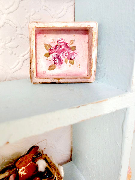 Miniature Tray No.4 Handmade for Dollhouse Wooden Art Hand Painted Roses