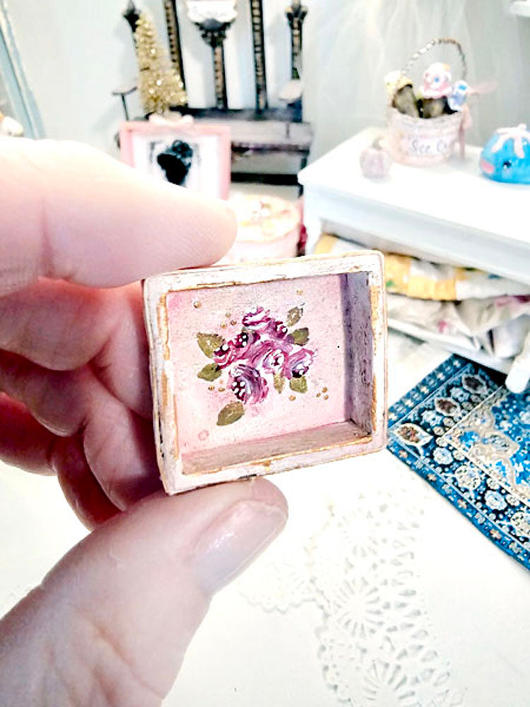 Miniature Tray No.4 Handmade for Dollhouse Wooden Art Hand Painted Roses
