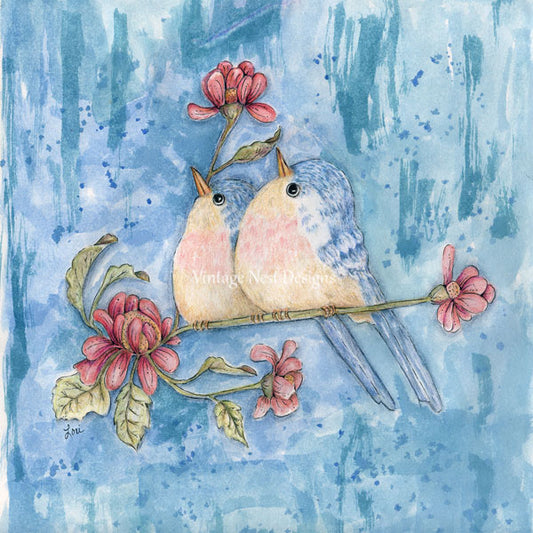 Digital Print Two Tweets No.1 Watercolor Painting Instant Download