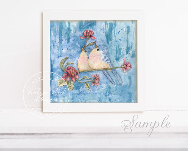 Digital Print Two Tweets No.1 Watercolor Painting Instant Download