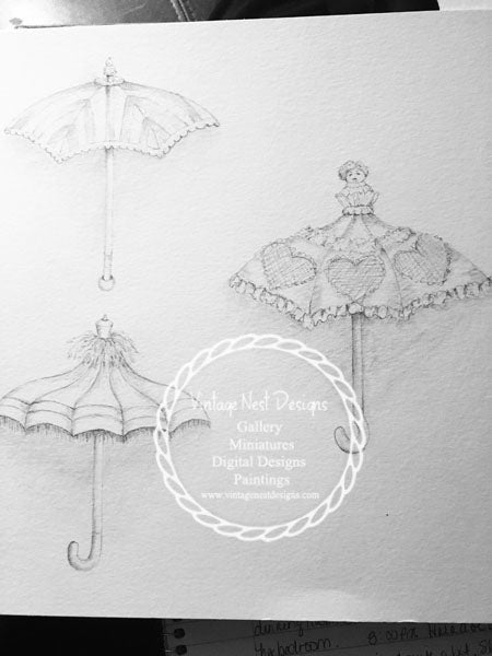 Parapluies N°1 Crayon Dessin Impression Numérique Scrapbooking