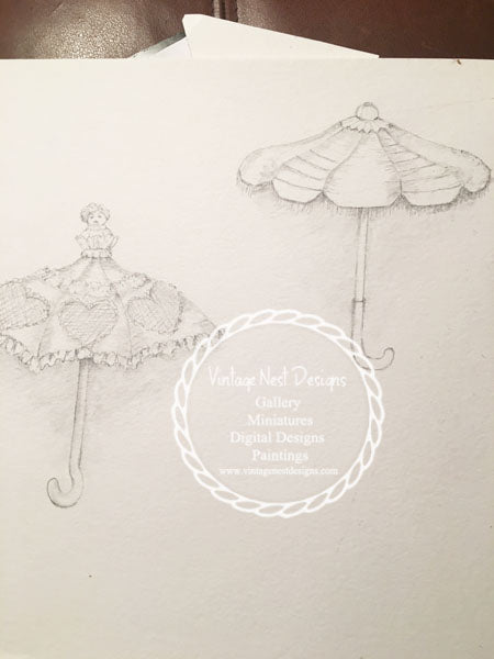 Parapluies N°1 Crayon Dessin Impression Numérique Scrapbooking