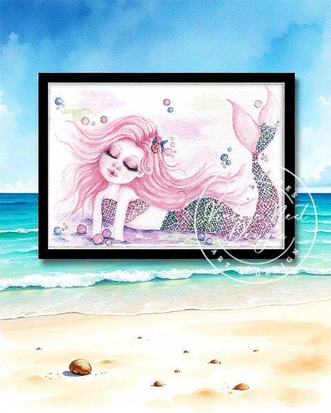 Impression numérique Sous la mer Sirène rose n°1 Téléchargement instantané d'aquarelle