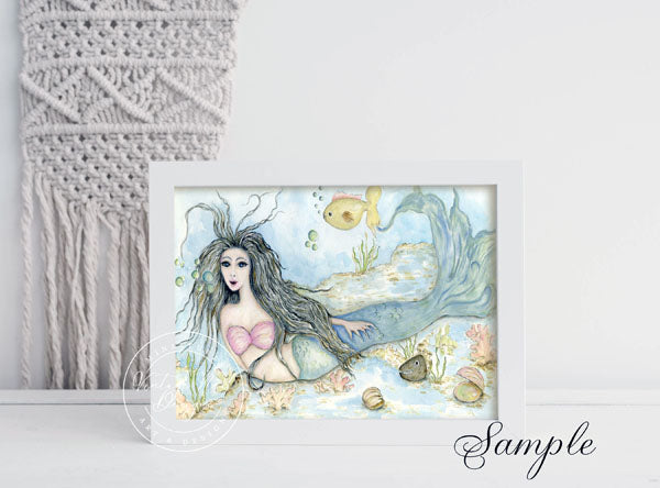 Digital Print Under the Sea Mermaid No.2 Watercolor Instant Download