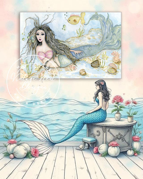 Digital Print Under the Sea Mermaid No.2 Watercolor Instant Download