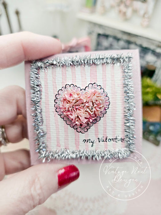 Doll Miniature Decor Valentine Heart No.5 Pink Wooden Framed Art