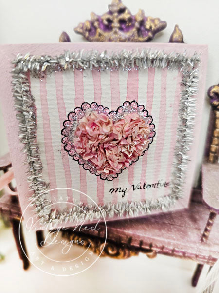 Doll Miniature Decor Valentine Heart No.5 Pink Wooden Framed Art