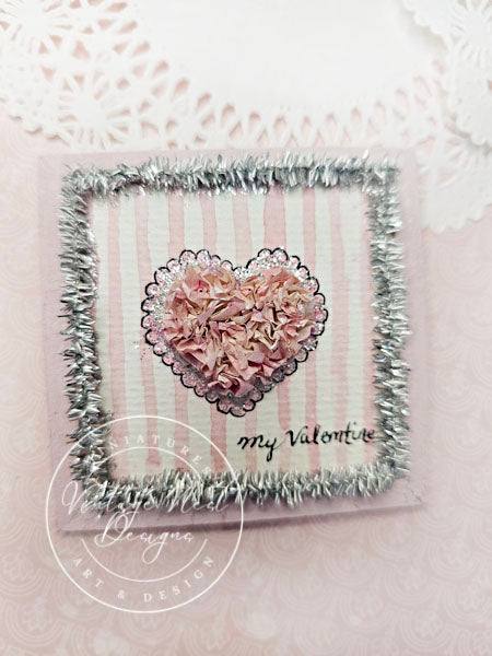 Doll Miniature Decor Valentine Heart No.5 Pink Wooden Framed Art