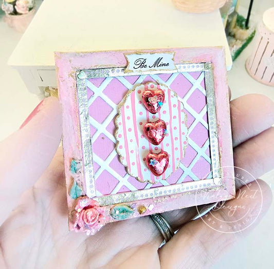 Miniature Valentine Heart No.7 Pink Wooden Framed Art Diorama Shadow Box