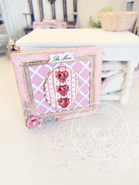 Miniature Valentine Heart No.7 Pink Wooden Framed Art Diorama Shadow Box