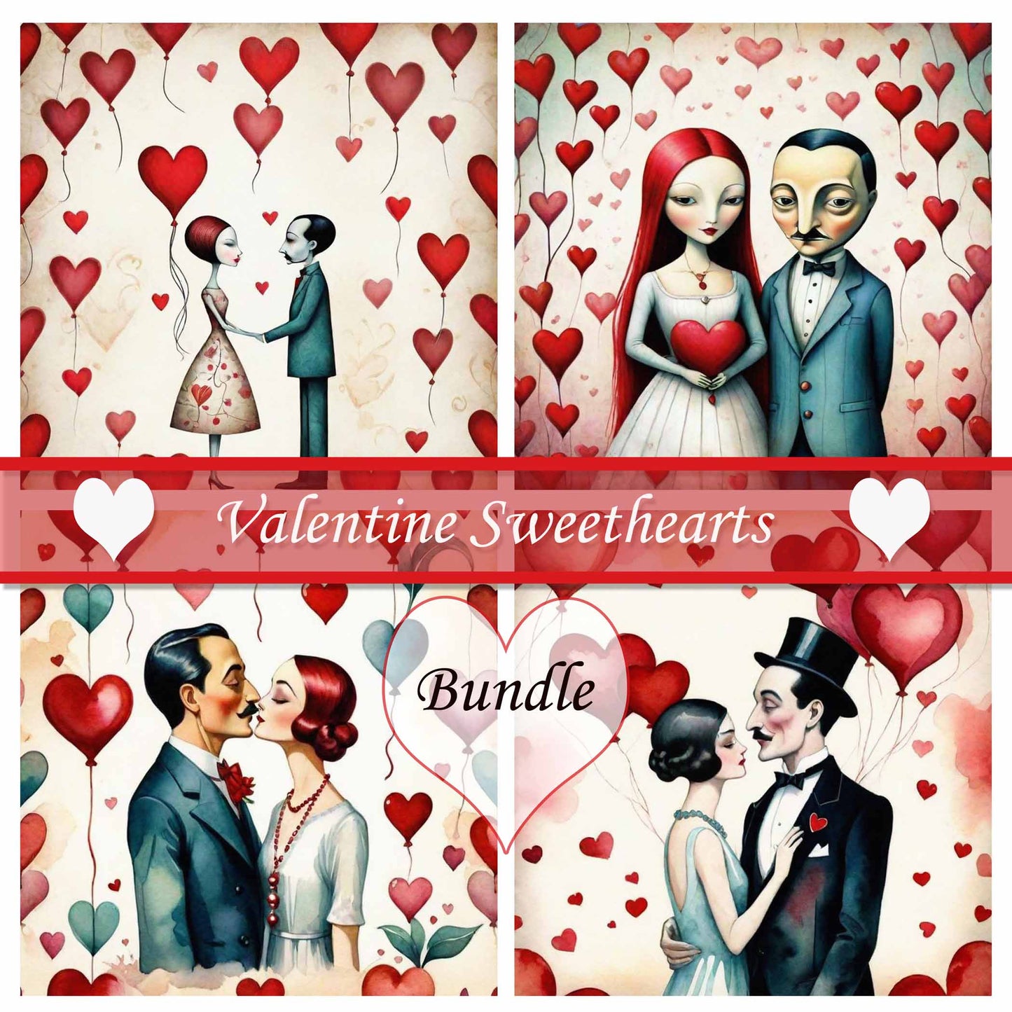 Digital Prints Valentine Sweethearts Bundle No.1 Illustration Instant Download