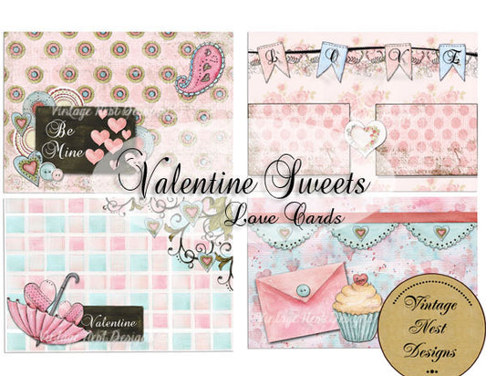 Valentine Sweet Cards No.1 Digital Prints Scrapbooking