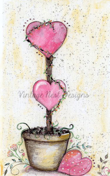 Digital Print Valentine Topiary No.2 Watercolor Painting Instant Download