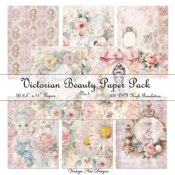 Pack de papiers « Beauté Victorienne » n°1 – Illustrations numériques pour scrapbooking