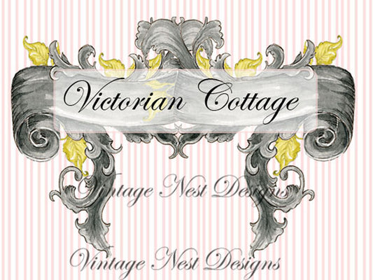 Digital Print, Victorian Cottage Miniature Sign No.1 Watercolor Painting Instant Download