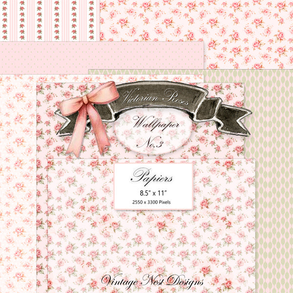 Victorian Roses Wallpaper No.3 Digital Prints Illustration Scrapbooking Junk Journals