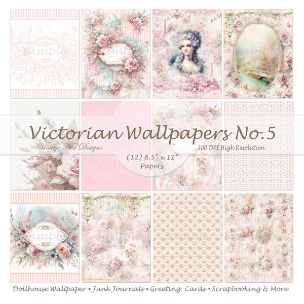 Papiers peints roses victoriennes n°5 Illustration numérique Scrapbooking
