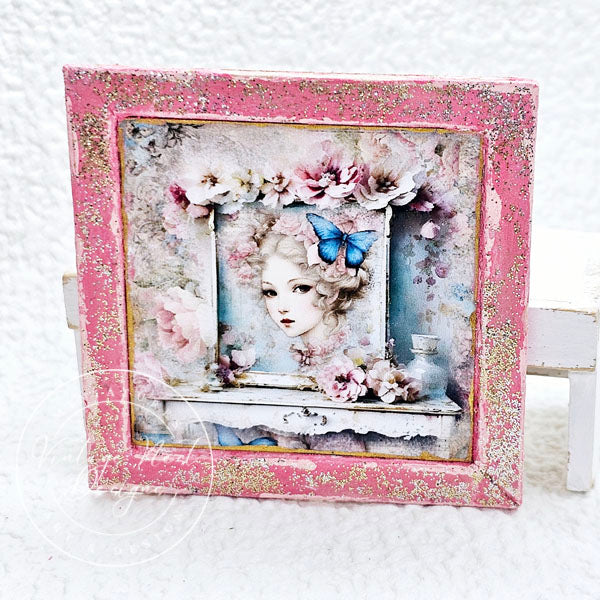 Miniature Victorian Woman No.3-1 Pink Wood Frame Dollhouse Wall Decor 1:12 Scale